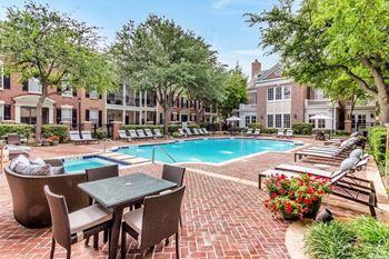 Resort style pool plaza with outdoor kitchen
